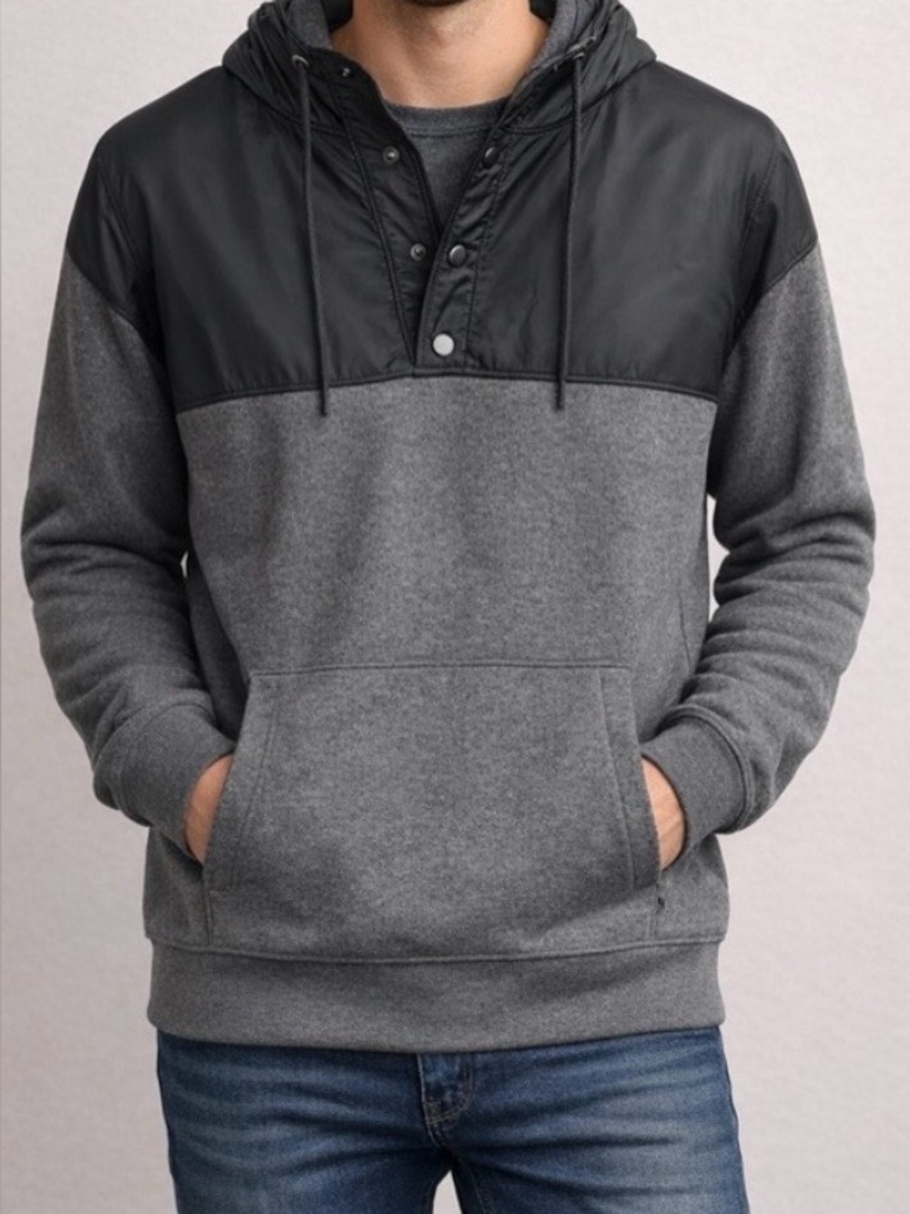 Nautica Mens Pieced Pullover Hoodie Gray Black XL